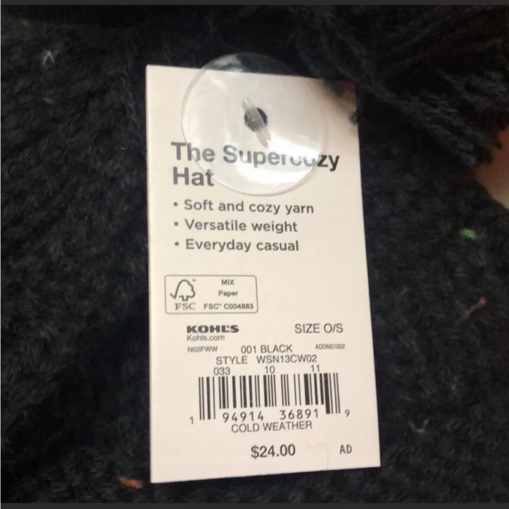 New Sonoma Set Of Black Beanie Hat and Black Fleece Lined Gloves - Picture 5 of 8